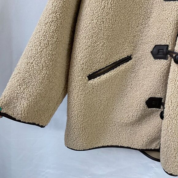 joie Sherpa Duffle Coat Jacket Women L Beige Shearling Faux Fur Boxy Barn Chore - Picture 5 of 12